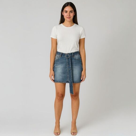Almost famous Cotton Blend Spandex Jean Mini Skirt distressed light wash size M - Picture 1 of 8